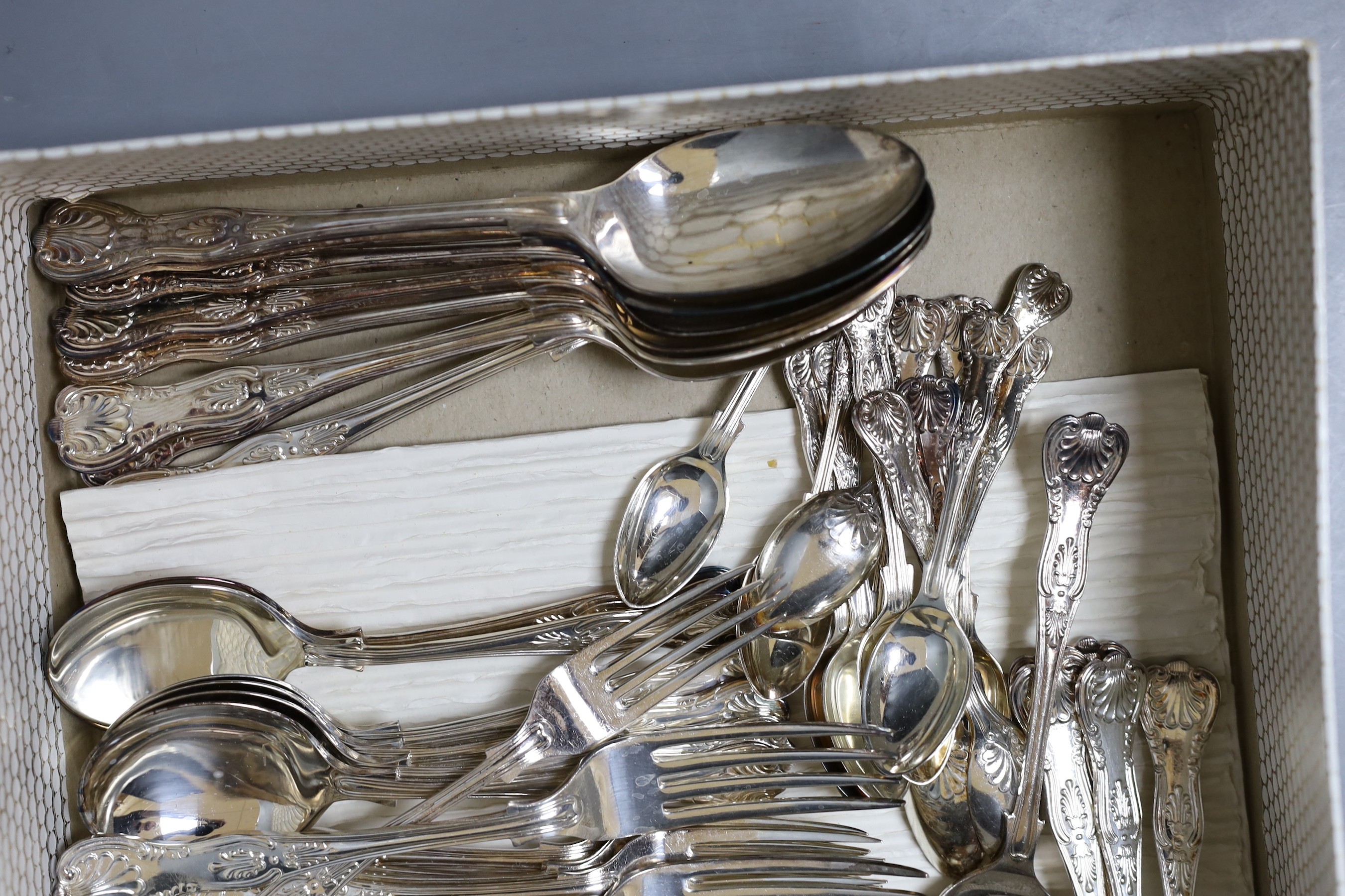 A 56 piece silver plated Kings pattern canteen, settings for six.